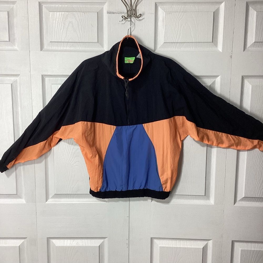 Shell Shock Brand Vintage Nylon Jacket Pullover Wing Arms Neon Orange